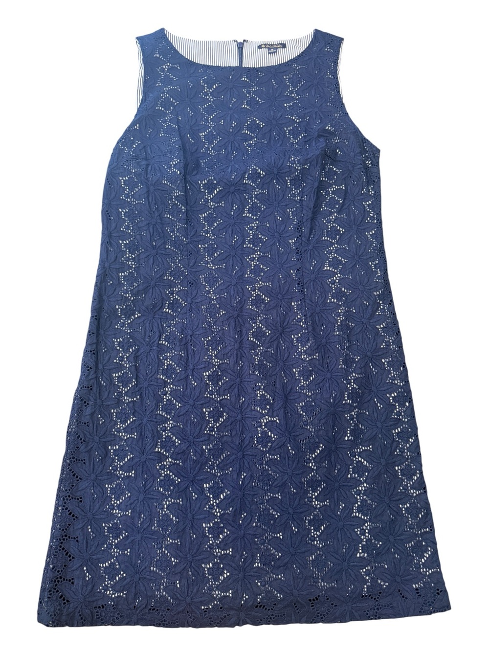 Brooks Brothers Navy 100% Cotton Eyelet Sleeveless Dress Womens Size 12 Lined